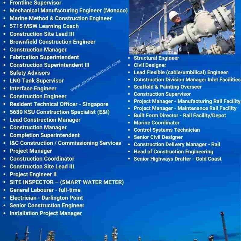 Oil & Gas Construction Jobs worldwide