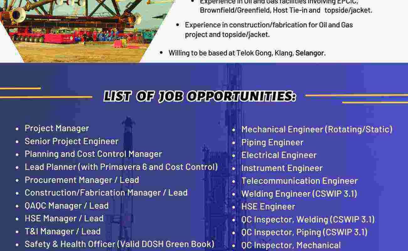 Oil & Gas Fabrication QC and Engineers Jobs Malaysia