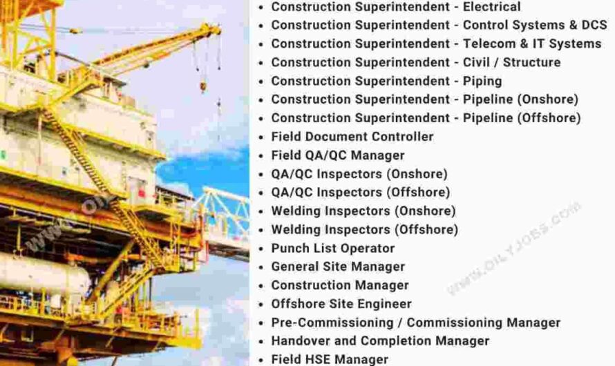 Oil & Gas Onshore Offshore PMC Project Construction Commissioning Jobs Indonesia