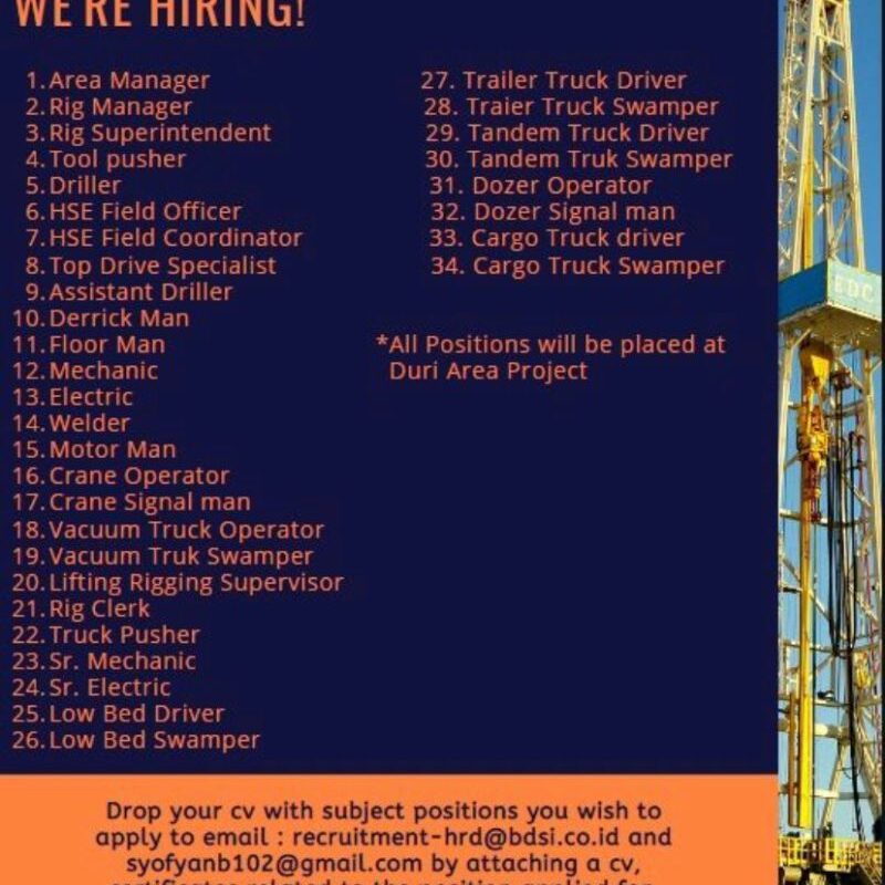 PT. Bohai Drilling Vacancies Indonesia