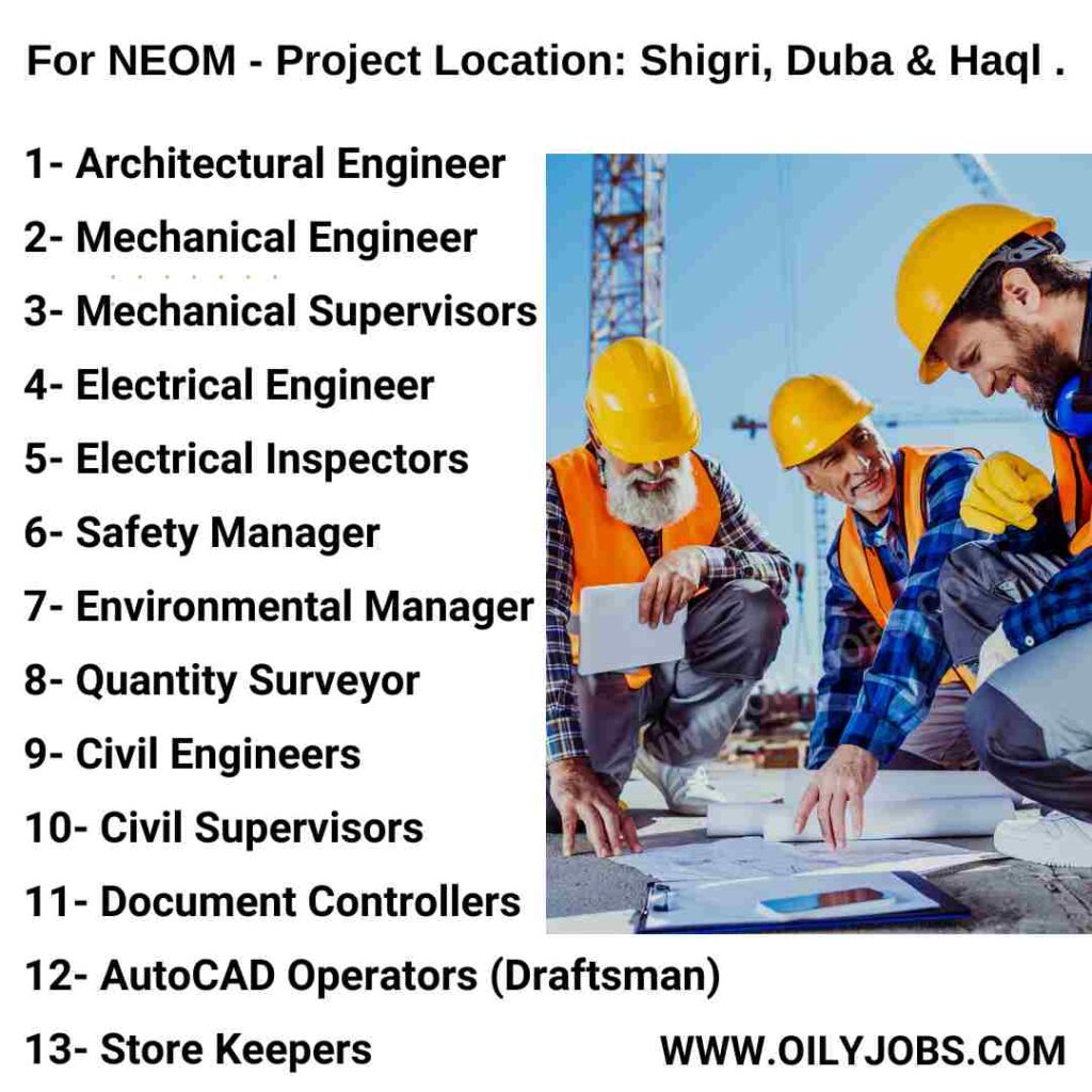 NEOM Project Mechanical Electrical Civil Engineer Document Controllers Jobs