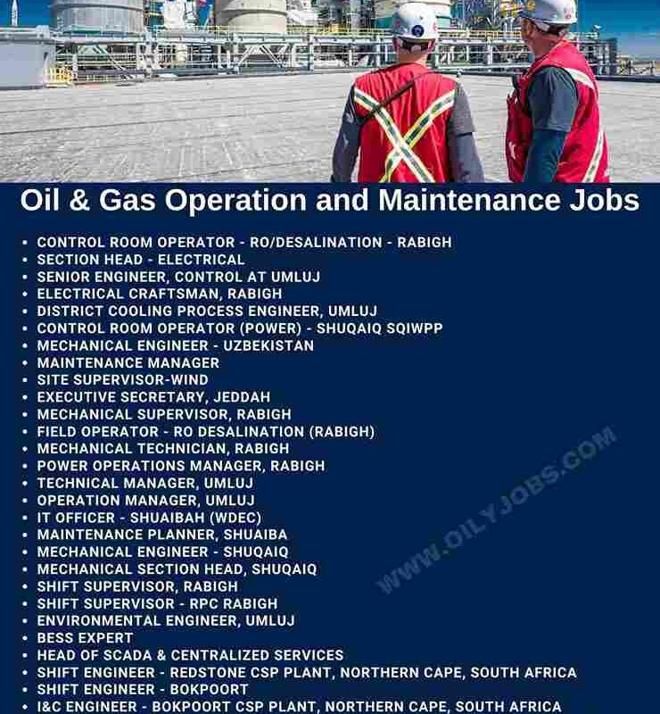 Oil & Gas Operation and Maintenance Jobs Saudi Arabia South Africa