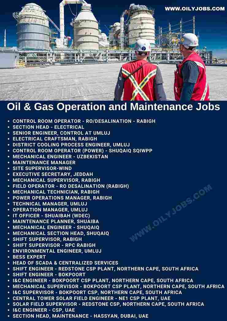 Oil & Gas Operation and Maintenance Jobs Saudi Arabia South Africa