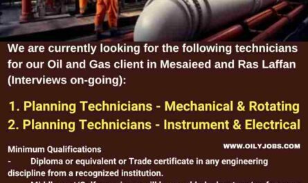 Planning Technicians Mechanical & Rotating Instrument & Electrical Jobs Qatar