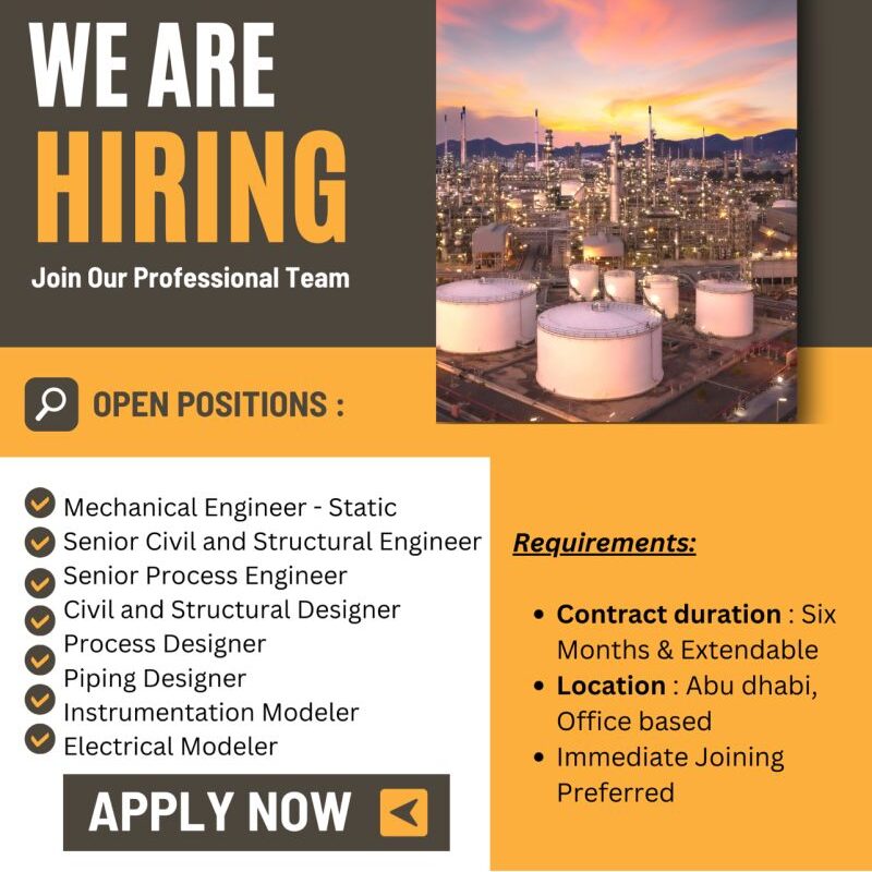 Civil and Structural Process Instrument Electrical Engineer Designer Jobs UAE