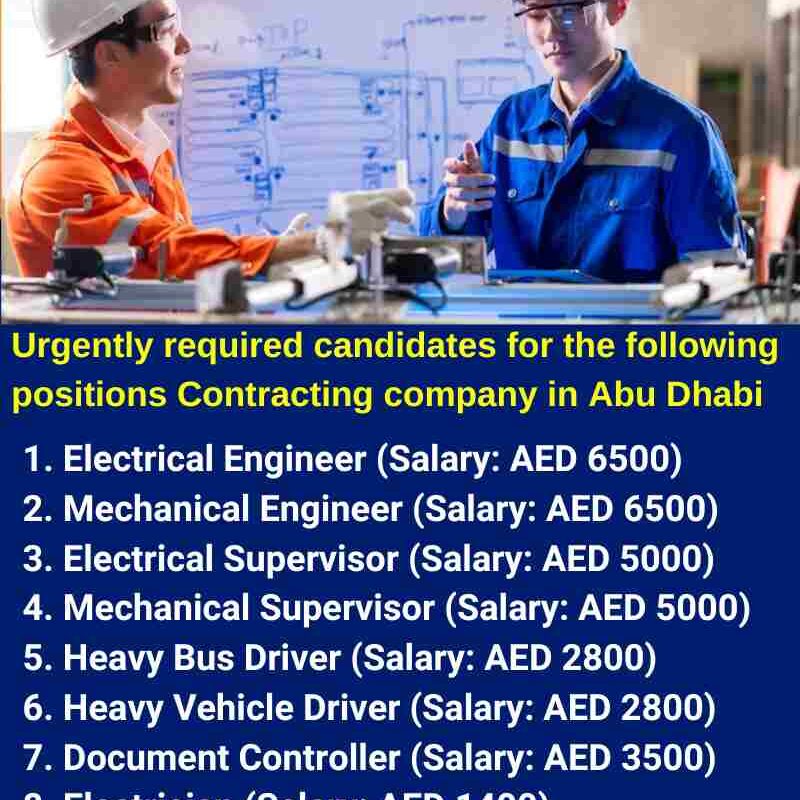 Electrical Mechanical Engineer Document Controller Electrician Plumber Jobs UAE