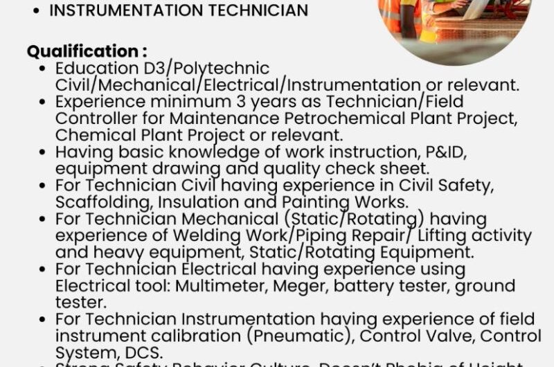 CIVIL MECHANICAL ELECTRICAL INSTRUMENT TECHNICIAN Jobs