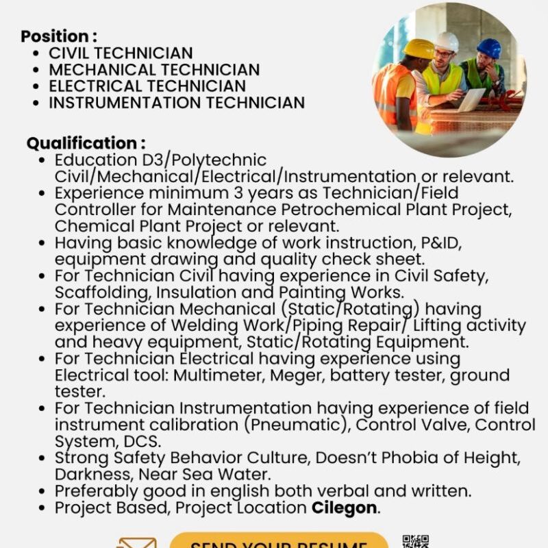 CIVIL MECHANICAL ELECTRICAL INSTRUMENT TECHNICIAN Jobs