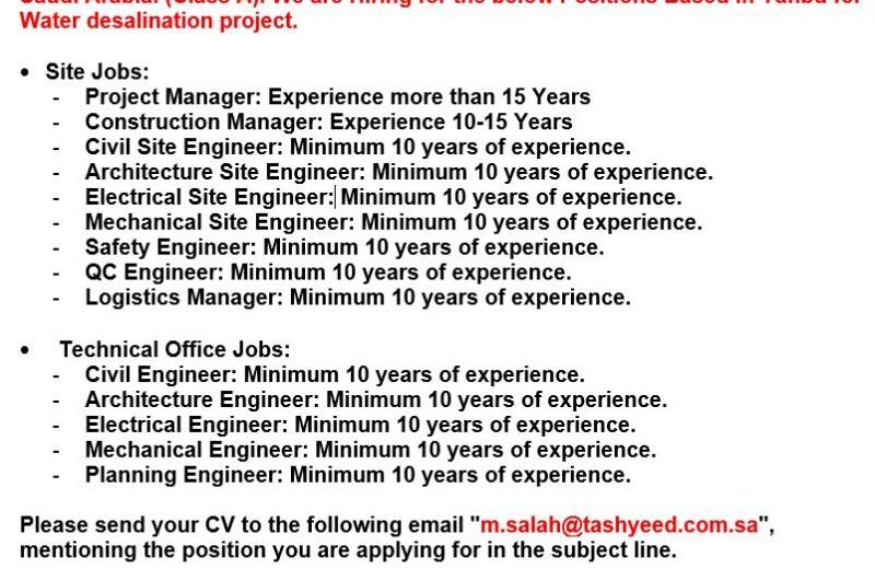 Construction Jobs in Saudi Arabia