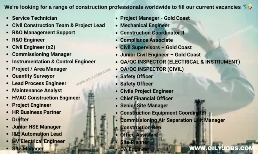 Construction professionals worldwide current vacancies