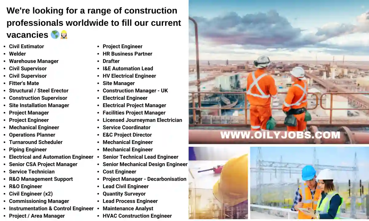 Construction professionals vacancies worldwide