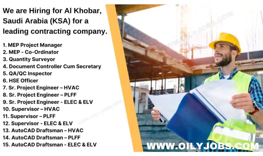 Saudi Arabia (KSA) contracting company vacancies