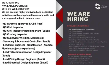 Aramco approved Electrical Design Engineer QC Civil Inspector Jobs