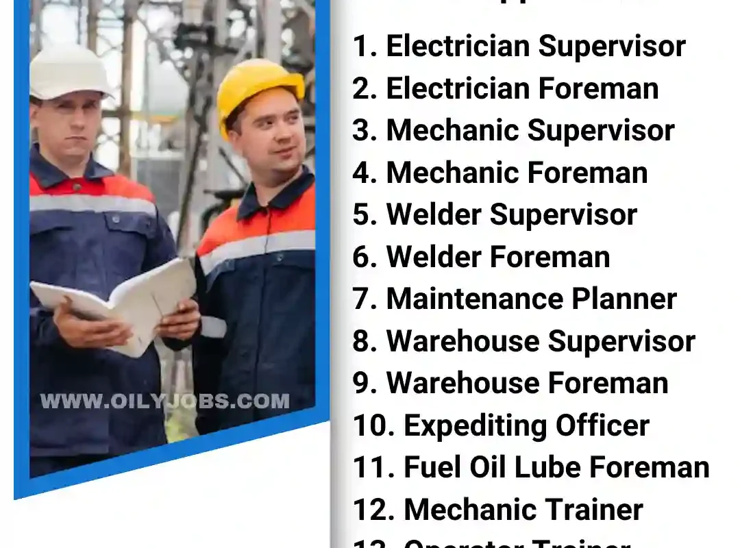 Electrician Mechanic Welder Foreman Supervisor HSE Officer Jobs