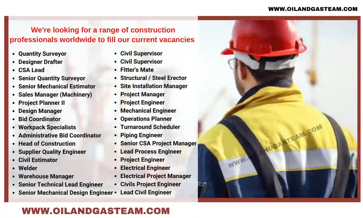 Construction professionals career current vacancies worldwide