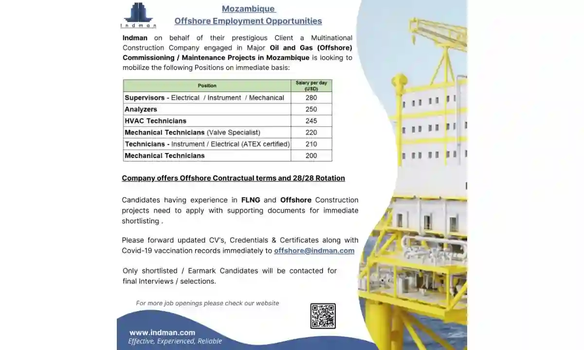 28/28 Rotation Offshore Technicians Jobs in Mozambique