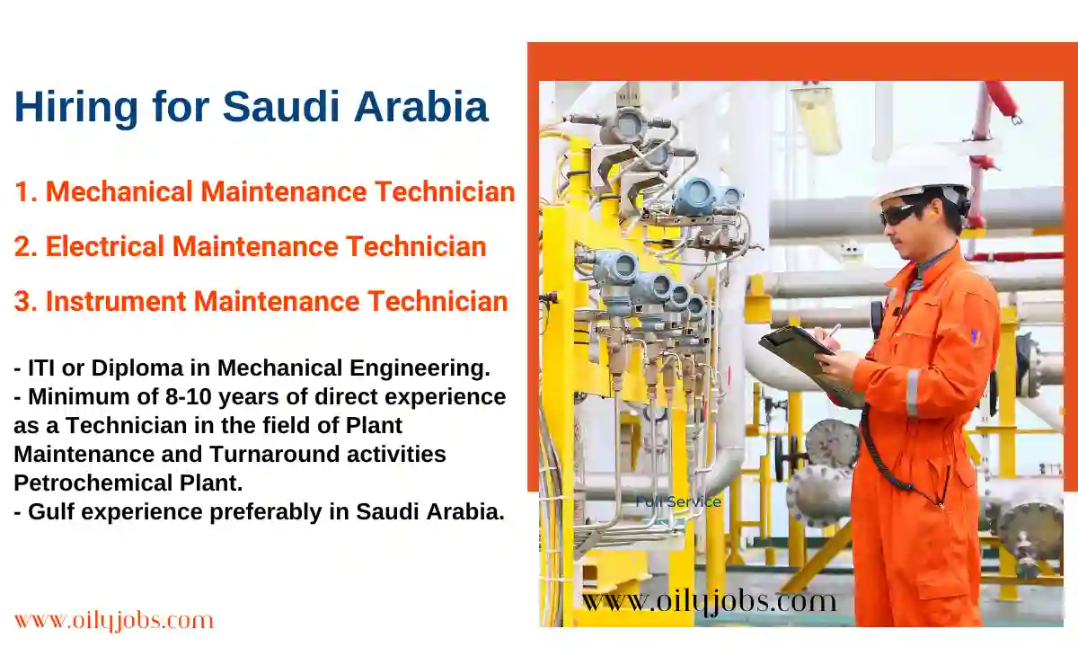 Mechanical Electrical Instrument Maintenance Technician Jobs KSA