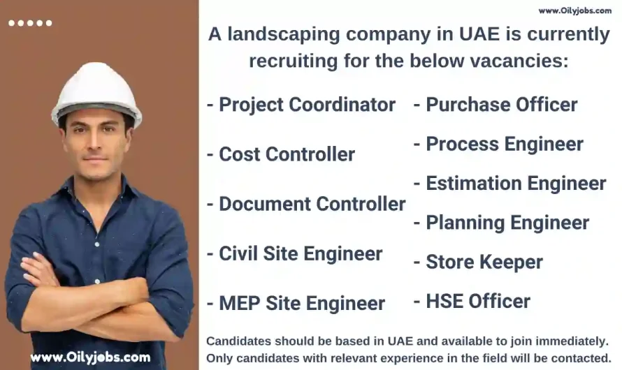 UAE vacancies Civil Site Process Engineer Store Keeper HSE Officer Jobs