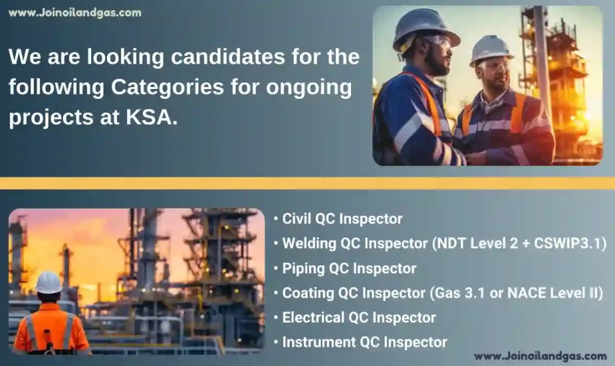 Civil Welding Piping Electrical Instrument QC Inspector Jobs in KSA