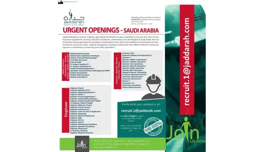 Saudi Arabia Operator Technicians Engineers Jobs