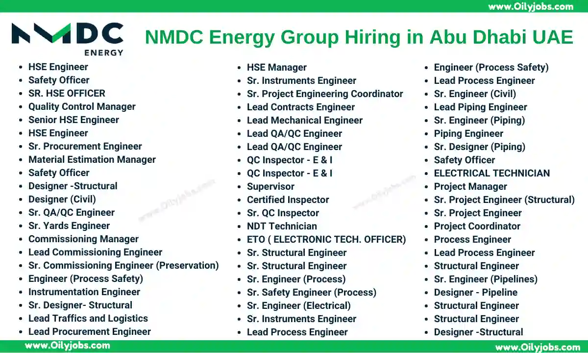 NMDC Energy Group Jobs in Abu Dhabi UAE