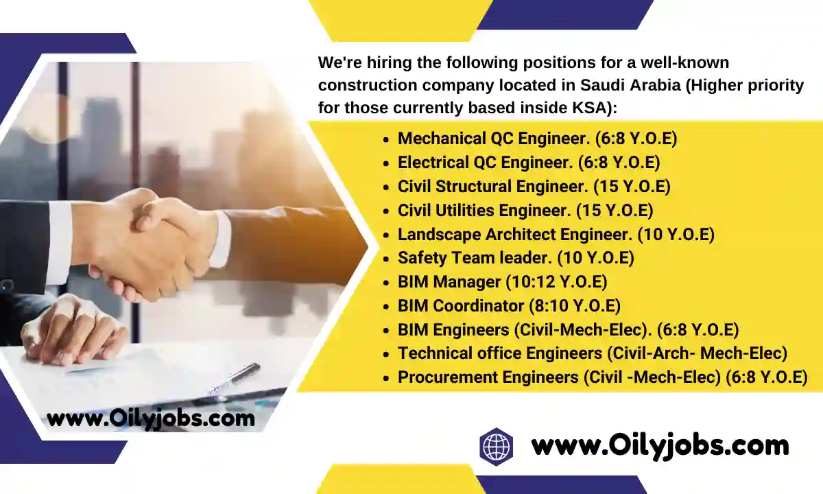 Construction Company in Saudi Arabia Vacancies