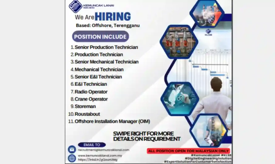 Offshore Mechanical Production Technician Roustabout Storeman Jobs Malaysia