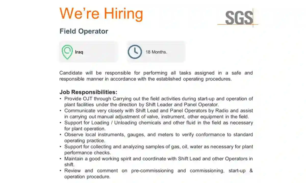 Oilfield Field Operator Job in Iraq