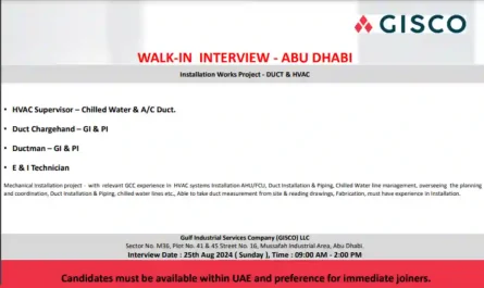 WALK‐IN INTERVIEW JOBS ABU DHABI