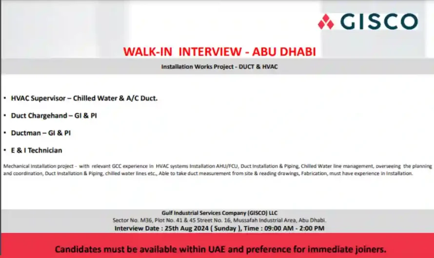 WALK IN INTERVIEW JOBS ABU DHABI